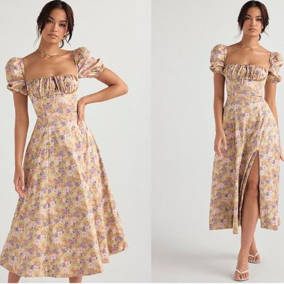 House Of CB 'Tallulah' Peony Print Puff Sleeve Midi Sundress - Picture 2 of 9